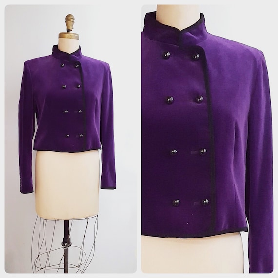 1980s purple velvet military style jacket | 80s Ja