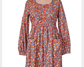 Vintage 70s Calico Prairie Dress: Cottagecore Floral Print, Small