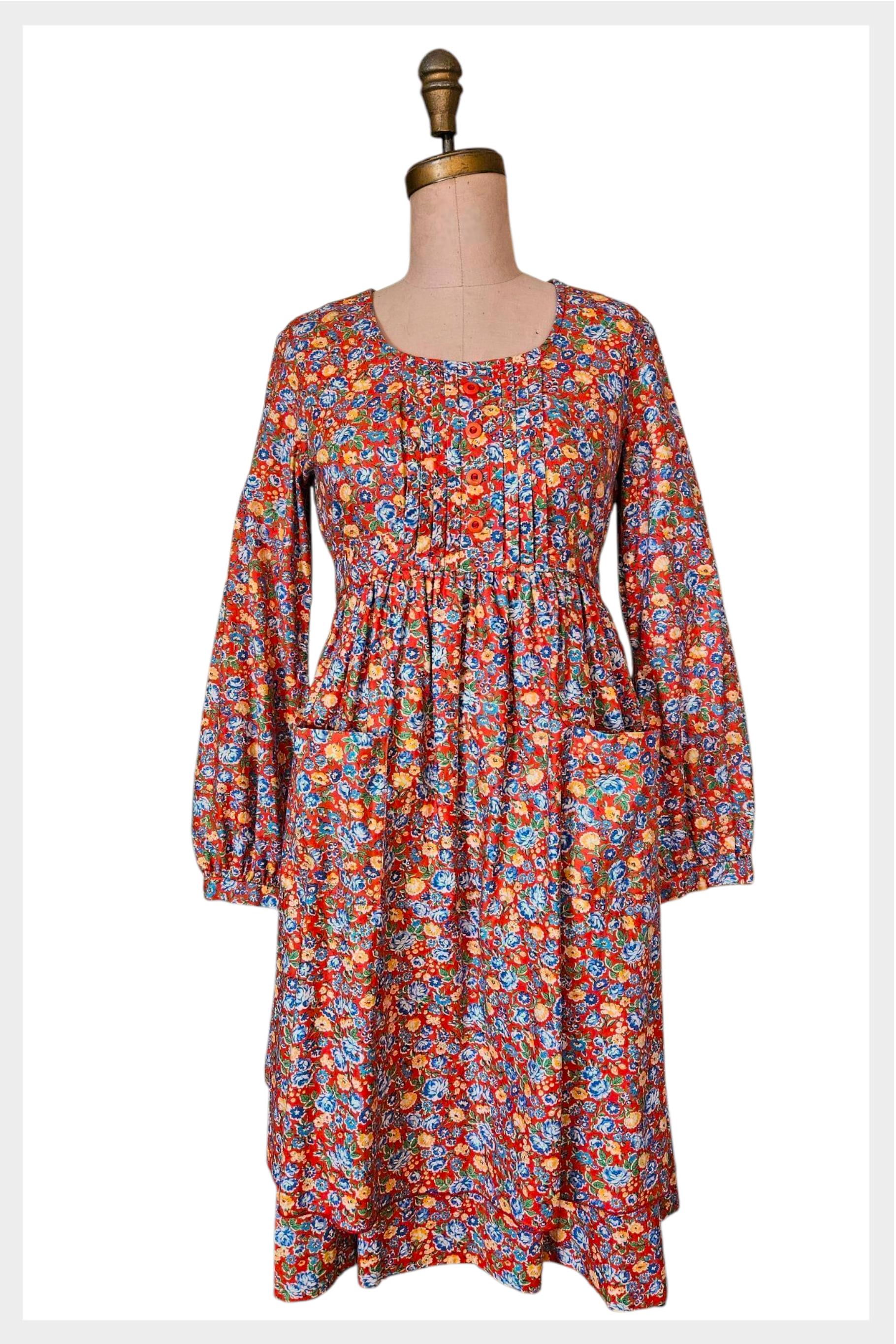 showpo blue floral dress 1880s Indigo Calico Dress  makky