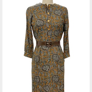 1960s paisley dress | 60s button front Claire Evans dress | size small
