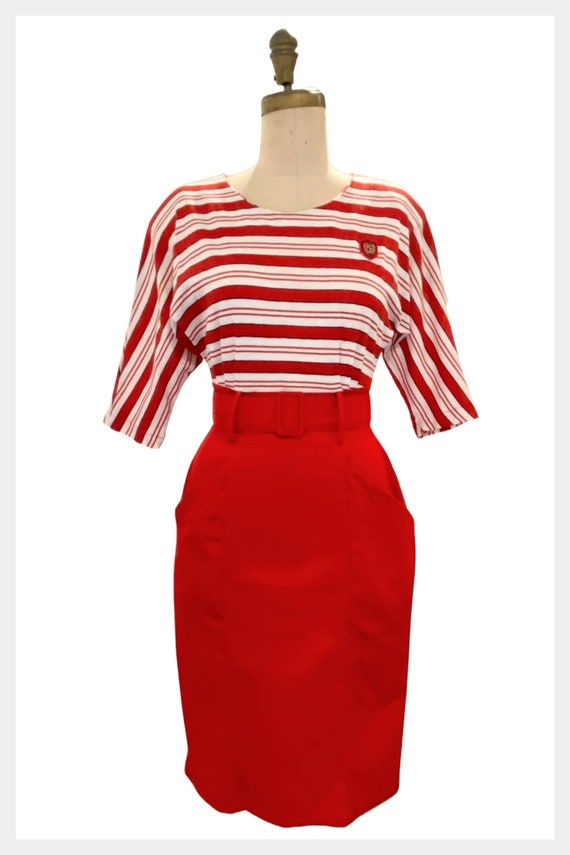 1980s red and white wiggle day dress | vintage 80s