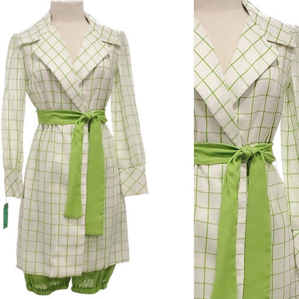 1960s mod dress and short pant set   | 60s green and white dress with green shorts | size medium