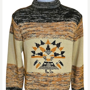 1970s MUNSING Wear space dye acrylic sweater | vintage 70s earthy tones boho men&#39;s sweater | size L - XL