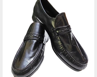 Retro quality FLS Florsheim black loafers | vintage slip on shoes | Size 9