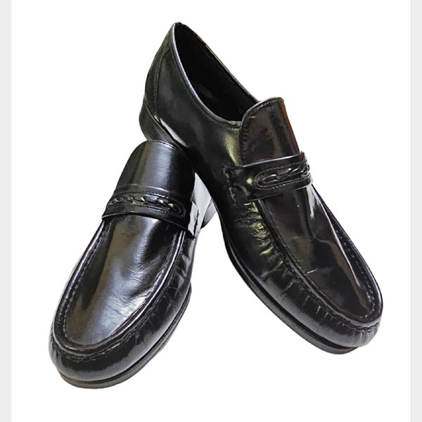 Retro quality FLS Florsheim black loafers | vintage slip on shoes | Size 9