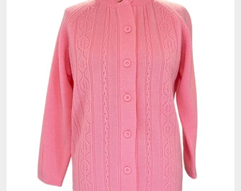 Vintage 1960s pink Barbiecore sweater | 60s button front bright pink cardigan | size medium