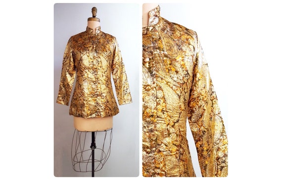 60s Groove | 1960s gold and brown paisley lame eve