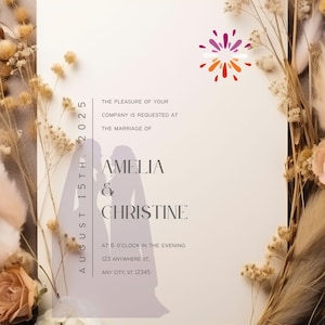 Faire-part de mariage minimaliste pour Mme et Mme, invitation, téléchargement numérique, entièrement modifiable