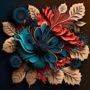 AI Generated High Resolution Flower for Wall Display - two sizes - 30 x 30cm, 50x50cm