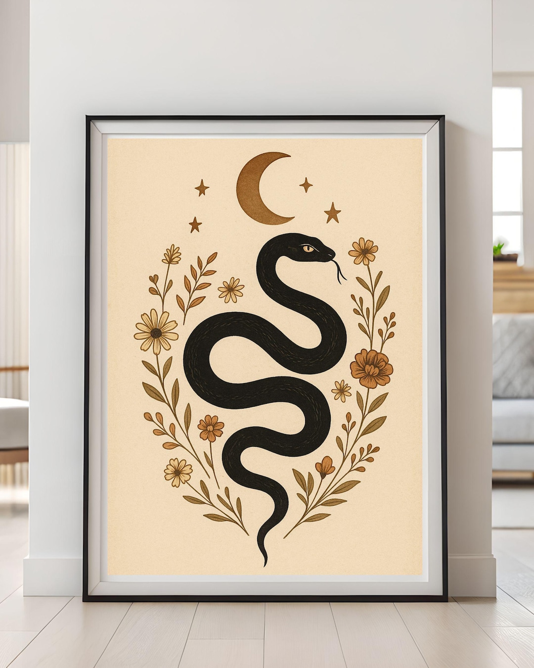 Boho Black Snake Art Print - Etsy