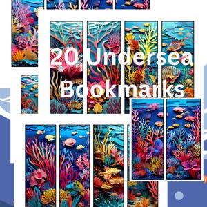 20 Undersea Bookmarks - Digital Download, Marine Landscape, gift for her/him