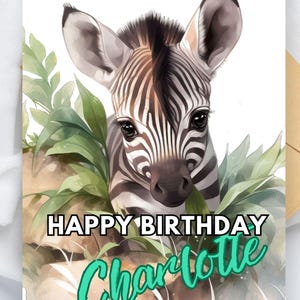 Tarjeta personalizada "Feliz cumpleaños Charlotte", 5 x 7 pulgadas, para descargar e imprimir en casa