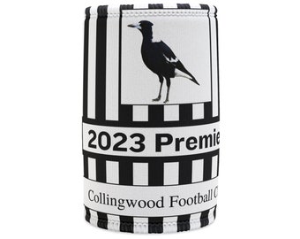 Collingwood FC AFL Stubby Holder - Celebrate the 2023 Premiership with this official Magpies drink cozy - Perfect Christmas gift for fans!