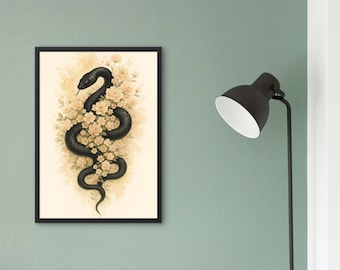 Black Snake Floral Art Print