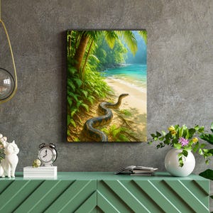 Coastal Encounters | Tropical Jungle Snake Poster | Digital Download Wall Art | Beach Wildlife Print | Snake Decor | 16x20”