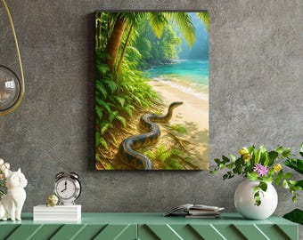Tropical Jungle Snake Print: Coastal Wildlife Wall Art (Digital Download 16x20")