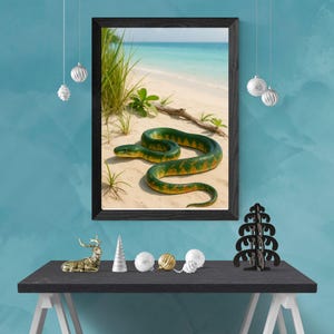 Coastal Encounters | Tropical Jungle Snake Poster | Digital Download Wall Art | Beach Wildlife Print | Snake Decor | 16x20”