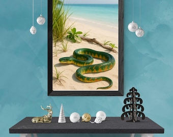 Tropical Jungle Snake Print: Coastal Wildlife Wall Art (Digital Download 16x20")