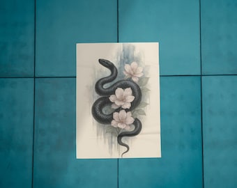 Black Snake Floral Art Print