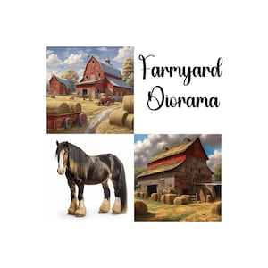 Farmyard Diorama Kit DIY Diorama Fazenda Animais Vaca Frango Cavalo Cabra