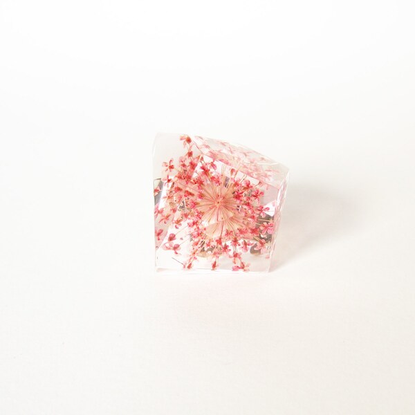 REAL FLOWER resin RING. Pink Queen Anne's Lace botanical ring