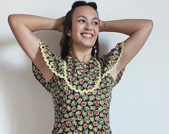 Wonderful 60&#39;s dress with corolla sleeves 30&#39;s vintage long S/M boho