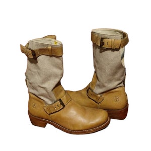 Dr Martens 11716 beige leather and hemp boots light brown buckles spring summer UK 8 EU 42.