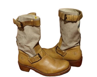 Dr Martens 11716 beige leather and hemp boots light brown buckles spring summer UK 8 EU 42.