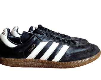 Vintage 90's Adidas Samba sneakers US 7.5 UK 7 black white leather Made in Lithuania