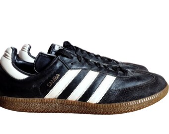 vintage 90's Adidas Samba baskets US 7.5 UK 7 cuir blanc noir Fabriqué en Lituanie