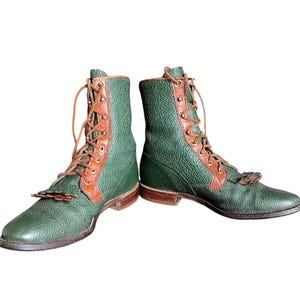 Vintage Justin Boots Green Leather Lace-Up Boots with Brown Trim Size 8B Justin Boots Green Boots for Women for sale | eBay main image 2