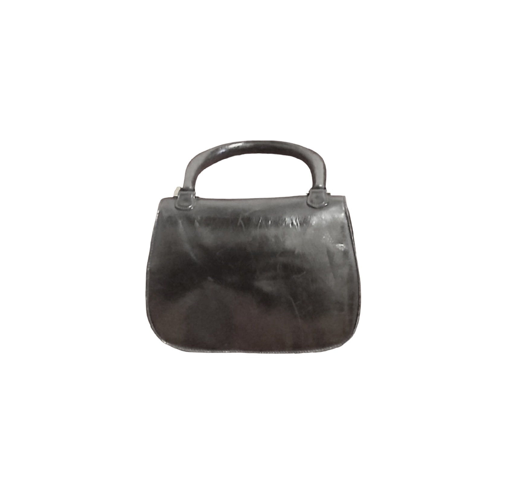 Gucci GG Vintage 1950s Bag Made in Italy Black Leather With Wooden ...
