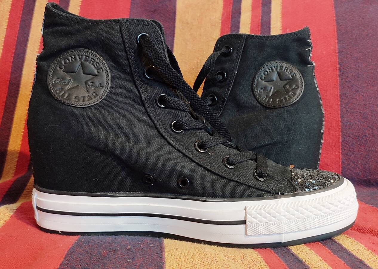 Converse Chuck Taylor Sneakers High Black Wedge Sequins Woman - Etsy