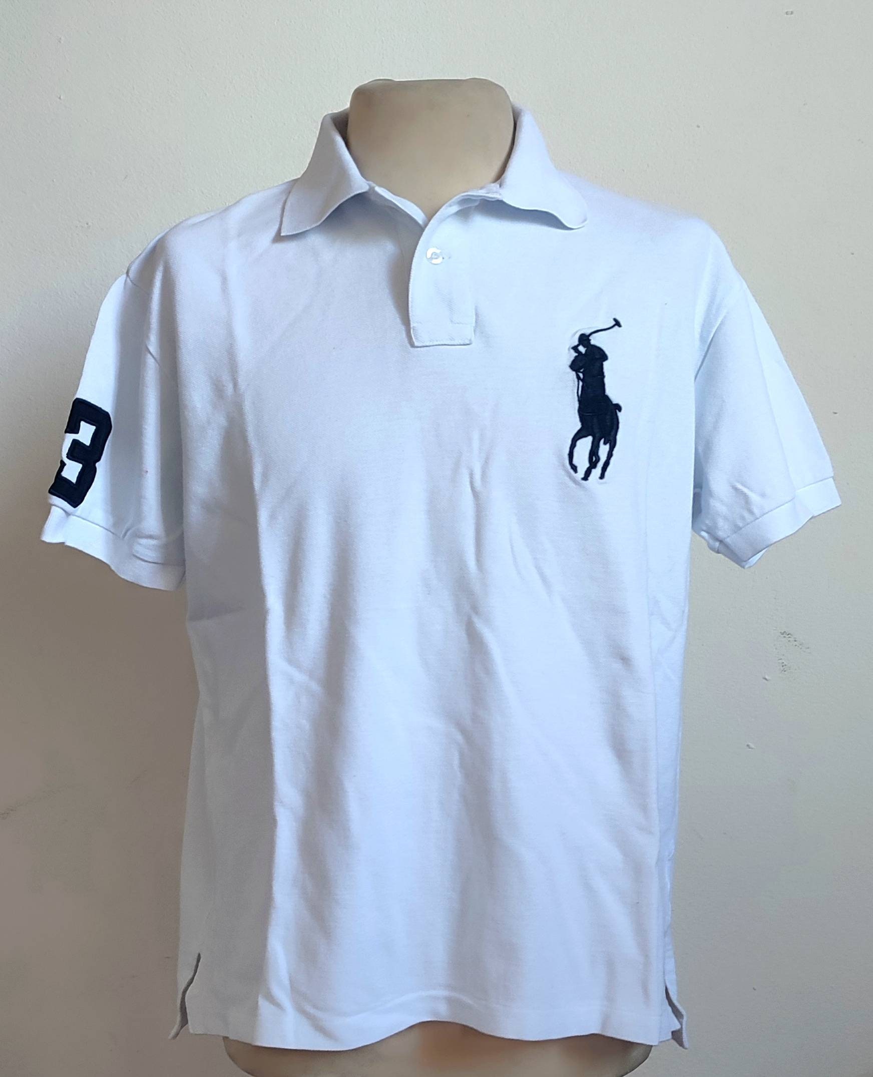 Polo Ralph Lauren logo large XXL white blue vintage