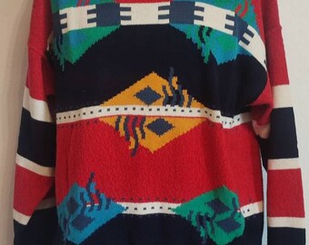 ANNI 90 LANA Struttura Vintage Maglione ~ Uomo L │ Southwest Nativo EUR  44,44 - PicClick IT