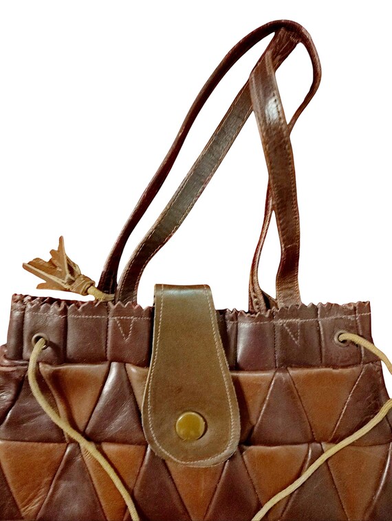 Vintage 1960s pineapple-shaped patchwork leather … - image 3