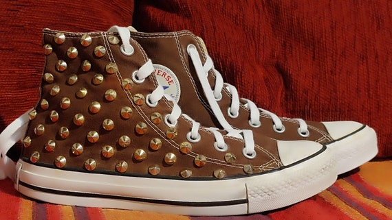 Converse Chuck Taylor Sneakers Tall Brown Studs Gold Eu 38 Us - Etsy