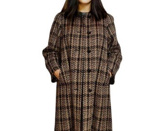 Aquascutum vintage 80&#39;s women&#39;s coat brown tartan M/L wool