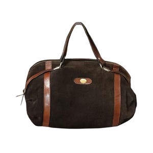 Vintage 70s brown suede handbag gold details