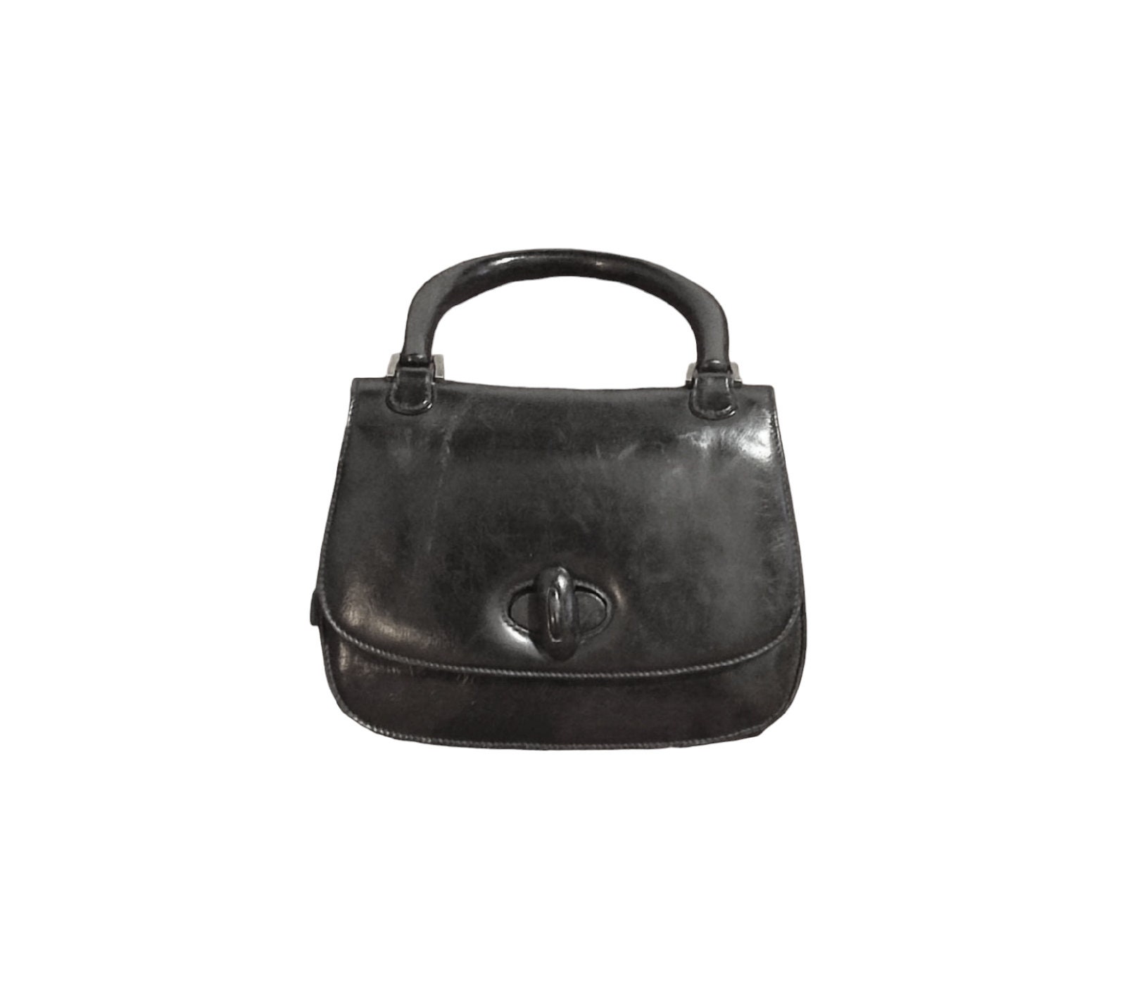 Gucci GG Vintage 1950s Bag Made in Italy Black Leather With Gucci GG Vintage 1950s Bag Made in Italy Black Leather With