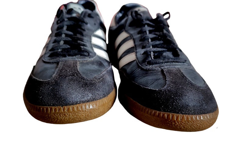 Vintage 90er Jahre Adidas Samba Sneakers US 7,5 UK 7 schwarz weißes Leder Hergestellt in Litauen Bild 3