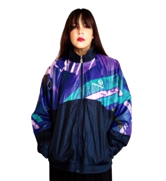 Vintage 80s 90s Sergio Tacchini Sports Jacket L Blue Purple Green