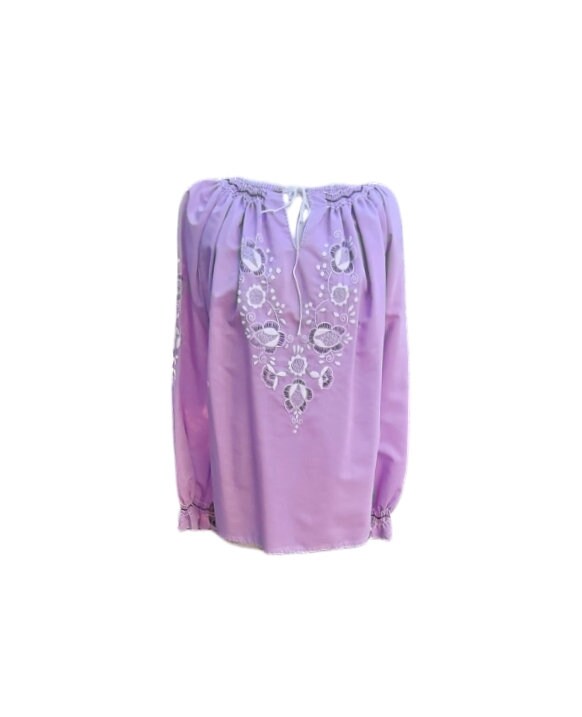 Vintage 70s hippie boho lilac shirt with embroidery
