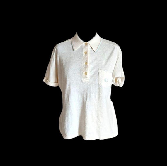 Fred Perry Sportswear polo donna vintage made in England  bianca azzurra rosa anni '60/'70 HS 6109100010