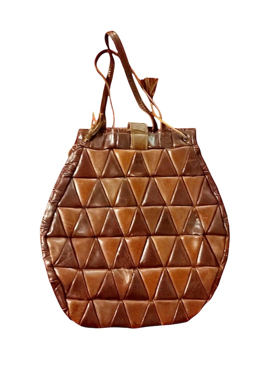 Vintage 1960s pineapple-shaped patchwork leather … - image 2
