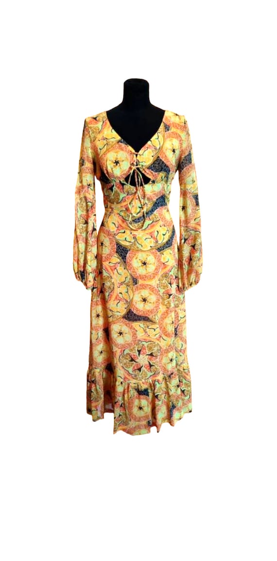Marvelous vintage 60' new bohemian yellow long dr… - image 1
