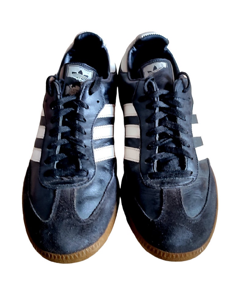 Vintage 90er Jahre Adidas Samba Sneakers US 7,5 UK 7 schwarz weißes Leder Hergestellt in Litauen Bild 7