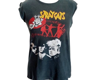 Vintage Stray Cats 1982 schwarze Rockabilly T-Shirts xs