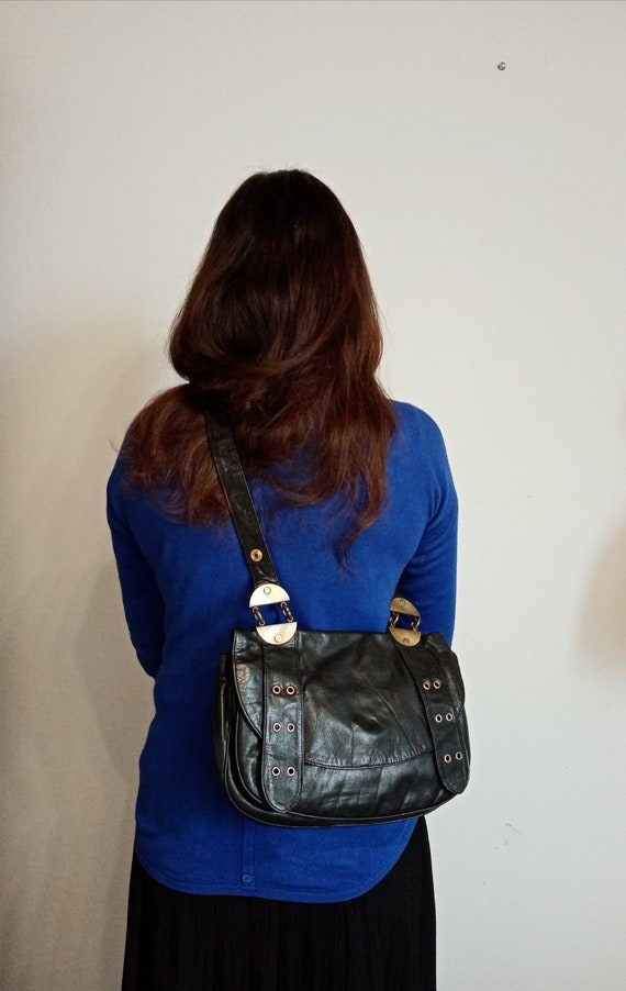 Vintage 70s Black Leather Bag