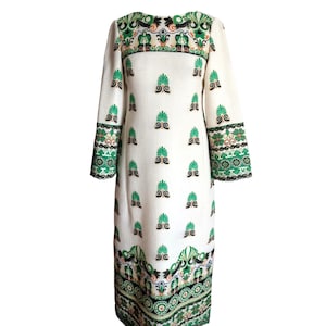 Vintage 60s tailored maxi dress ivory black green wool